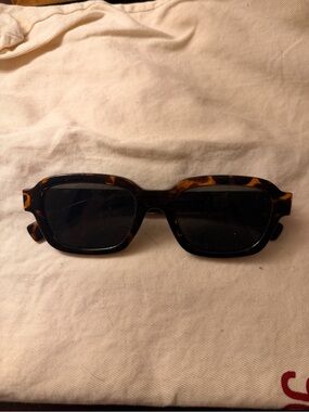 Tortoiseshell Rectangular Men’s Sunglasses - Black Lenses